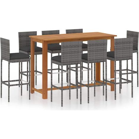 Maison Exclusive - Set da Bar da Giardino 9 pz con Cuscini Grigio (1/5)