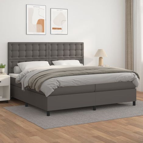Sommier à lattes de lit avec matelas Gris 200x200 cm Similicuir (1/5)