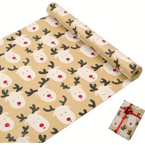 Papier cadeau de Noël (43 cm de large x 3 m de long), grand format, papier kraft écologique.