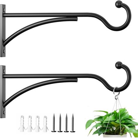 Ganchos colgantes de pared - Ganchos para colgar - Decoración colgante para jardín - Diseño triangular estable - 2 piezas de 28 cm - Negro (1/5)