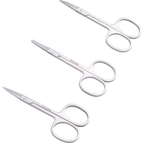 Lot de 3 Ciseaux - Acier Inoxydable - Pointe Ronde et Courbée - Toilettage Visage et Nez - 8,6 cm