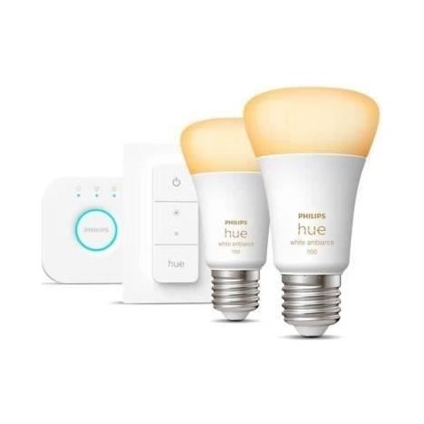 Philips Hue - Starterkit mit verbundener LED-Glühbirne Weiß - 10,5W - Set 2 E27 - Hue-Fernbedienung