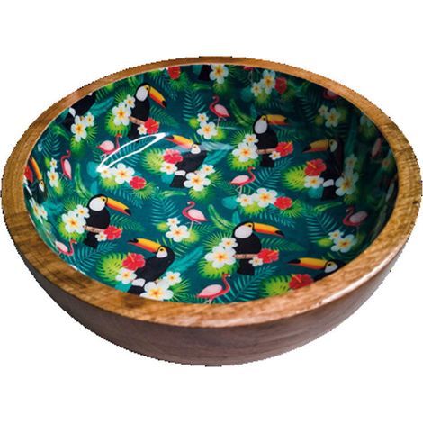 Schale 15 cm: Stahl- und Holznapf Mango Decal Tucani für Hunde und Katzen