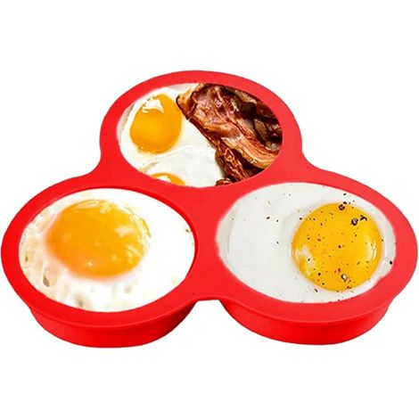 Bandeja de silicona para huevos de cocina - Molde para freidora de aire de 3 cavidades - Multifuncional - Horno - Microondas - Freidora de aire - Silicona apta para alimentos - Huevos - Magdalenas (1/3)