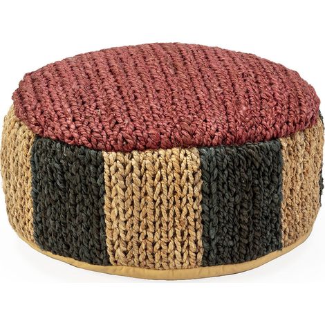 Pouf tressé naturel noir rouge ambiance ethnique chaleureuse - Rouge naturel noir beige tressé