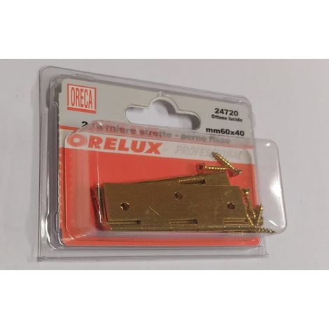 2 PEZZI - CERNIERA DI TIPO STRETTO CON PERNO FISSO 60x40MM - IN OTTONE LUCIDO CON VITI