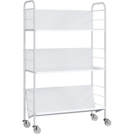 Carrello Portalibri Moderno a 3 Livelli 69x26x108 cm con Ruote Girevoli in Metallo e PP Bianco (1/5)
