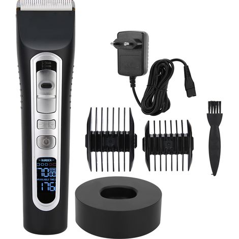 Tondeuse à Cheveux Rechargeable LCD avec Base, Affichage Numérique Multifonction, Noir, 100-240V Prise EU (1/5)