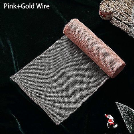 Ruban de soie à paillettes dorées et blanches de 26 cm (10 yards) pour décorer un sapin de Noël, mariage ou maison. Couleurs : rose et or. (1/5)