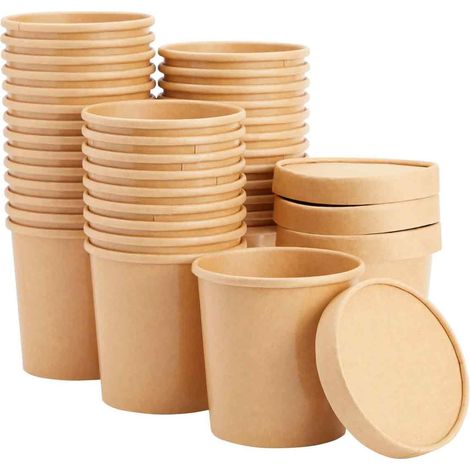 36 Bol en papier kraft, 16 oz, avec couvercle, anti-fuite, pour aliments chauds et froids, restauration (1/5)
