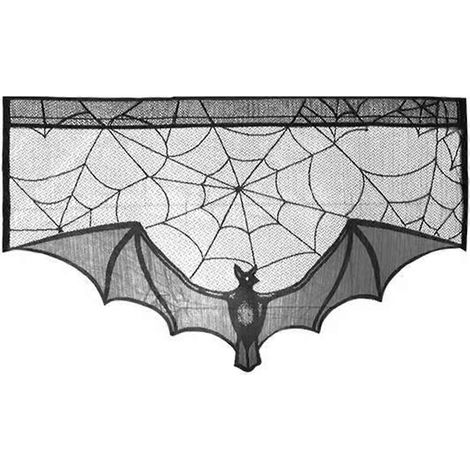 Nappe de Noël effrayante en dentelle noire à motif toile d'araignée, couvre-cheminée pour la décoration de la maison, petit rideau de porte (1/5)