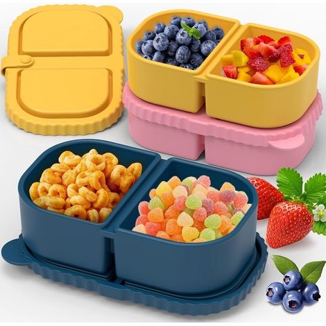 Juego de 3 fiambreras reutilizables de silicona con tapa, caja de almacenamiento de alimentos portátil de silicona, adecuada para picnics (1/5)