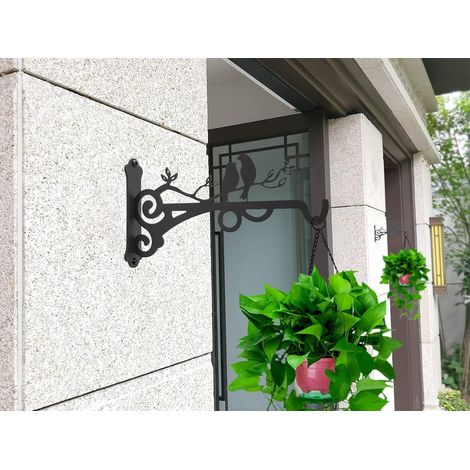 Lot de 2 supports de panier à suspendre pour poteaux en béton, grands supports de plantes pour extérieur et intérieur, crochets de fixation murale pour cadeaux de jardin en métal (1/4)