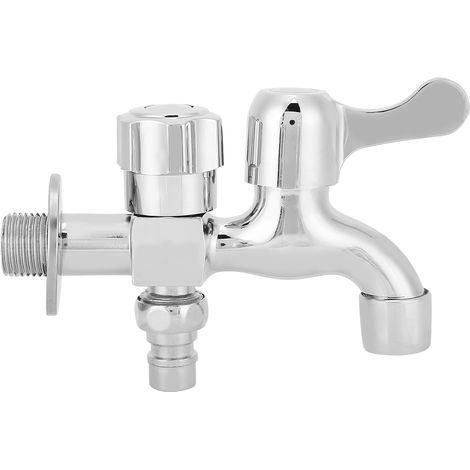 Robinet double sortie – alliage argent – G1/2″ – machine à laver / vadrouille / piscine
