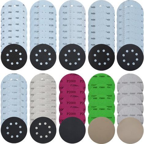 71 Pieces Sanding Paper for 125 mm, Sanding Disc, Wet and Dry Sand Mat, 60/150/240/400/800/1000/1500/2000/3000/5000, 8 Holes and No Hole (1/5)