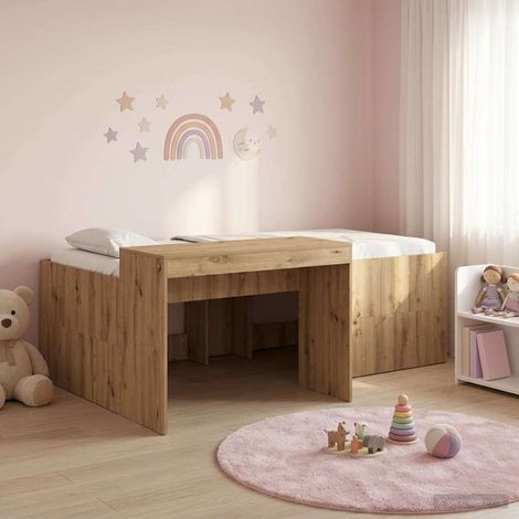 Cama alta para niños con escritorio Roble Artesanal (1/5)