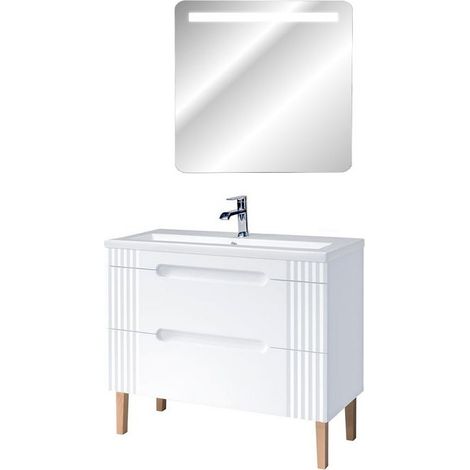 Meuble vasque à encastrer 100 cm à poser + miroir LED Oceanie White - Livraison gratuite (1/5)