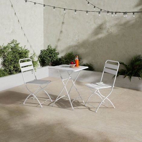Pearl 3-teiliges weißes Gartenmöbelset, Tisch und 2 Stühle (1/5)