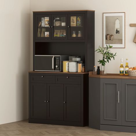 Buffet de cuisine haut avec 4 portes, 2 tiroirs et une étagère centrale. 100 x 40 x 180 cm. Noir.