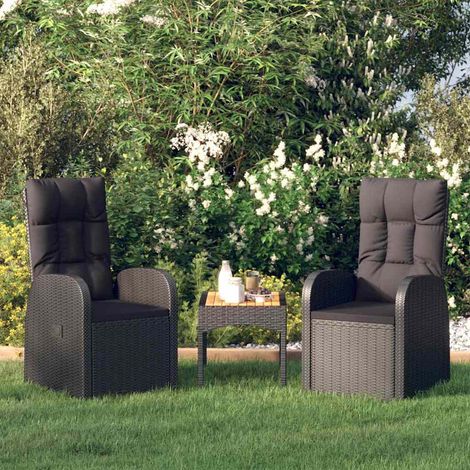 vidaXL Sillas reclinables de jardín y cojines 2 uds ratán PE negro (1/5)