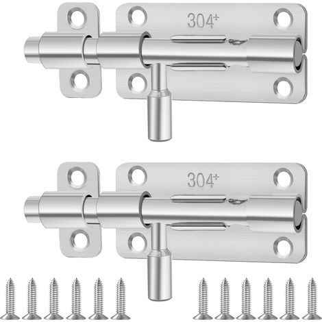 2 Pièces Loquet Porte,Verrou Porte Interieure et Exterieur,Loquets et Verrous de Portes Inox (Argent) (1/5)
