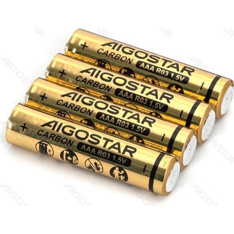Aigostar Pila alcalina zinc-carbono R03 AAA 1,5 V Paquete de 4 pilas alcalinas zinc-carbono R03 AAA 1,5 V paquete de 4