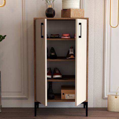 Cavalieri Schuhschrank, Schuhregal 4 Ebenen, 8 Paar, 2 Türen, 60x35x111h cm, Nussbaum Braun (1/5)