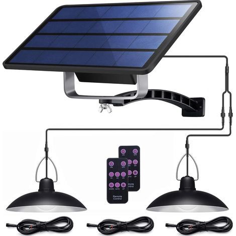 Lampes solaires suspendues à double ampoule étanches IP65 avec télécommande pour abri de jardin et écuries (1/5)