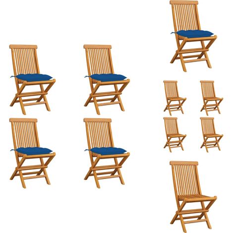 Gartenstühle mit Blauen Kissen 4 Stk. Massivholz Teak - Gartensessel - Gartenmöbel - Teak Gartenstuhl - Holzsessel - Outdoor Sessel (1/5)