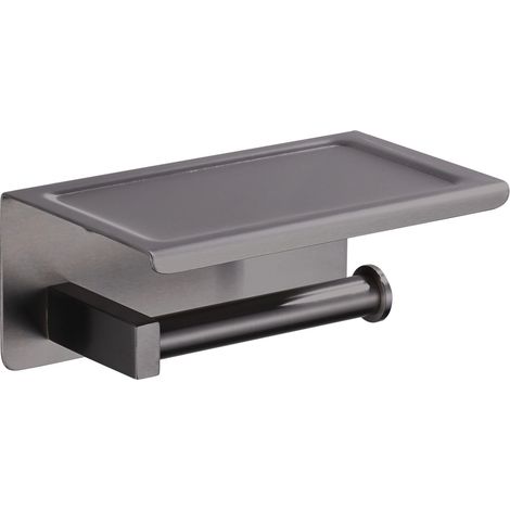BALNEO - porte-papier toilette avec étagère en acier inox anthracite Gun Metal - dérouleur QUBE inoxydable - support papier WC en métal (1/2)