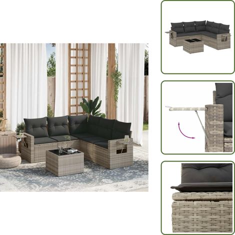 vidaXL Salon de jardin 6 pcs avec coussins gris clair résine tressée (1/5)