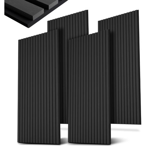 Juskys – Panneau décoratif mural absorbant le son – Lot de 4 panneaux 120x60 cm – Chêne gris foncé – Absorption acoustique certifiée EN ISO 11654 (1/5)