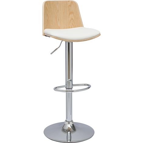 Taburete de bar ajustable en madera clara, poliuretano blanco y base cromada DOA (1/5)