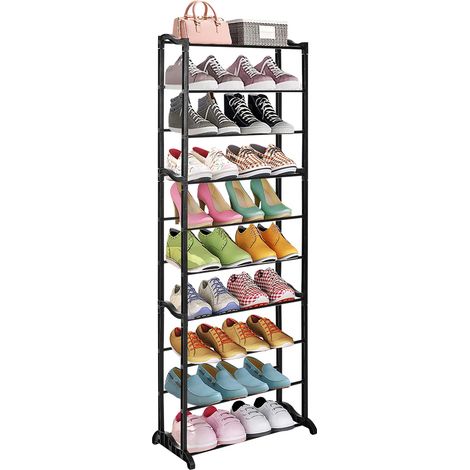 10 Tier Shoe Rack Stand Storage Organiser Standing Compact Space Saving Shelf Racking for Living Room Bedroom Black (1/5)