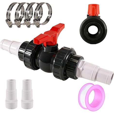 Robinet à bille 1,5 pouce avec raccord de tuyau, jeu de vannes d'arrêt en PVC 32-38mm