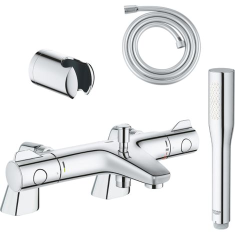 Pack mitigeur thermostatique BD GROHE Grohtherm 800 avec colonnettes + Douchette 1 jet Vitalio Get Stick + Flexible 1750 mm et support
