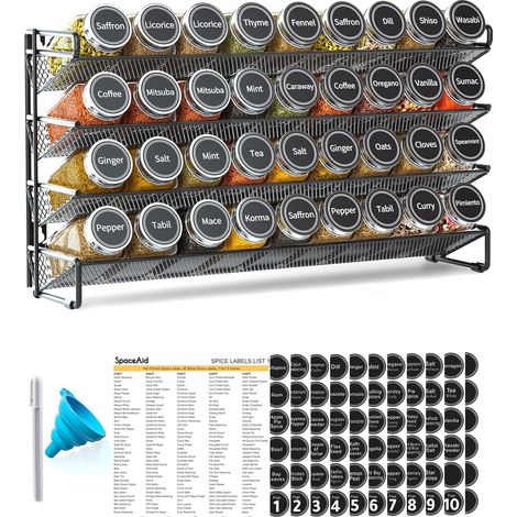 Spice Rack with 36 Spice Jars, 386 Spice Labels, Chalk Marker and Funnel for Cabinet, Countertop, Pantry, Cupboard or Door and Wall Mount - 36 Jars, 17 x 10 (1/5)