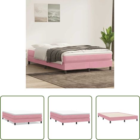 Sommeil réparateur - Sommier à lattes de lit sans matelas rose 160x220 cm velours (1/5)