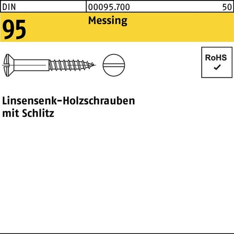 DIN 95 LinsenSenkkopf-Holzschraube 6x25 Messing blank Schlitz 100 Stk (1/2)
