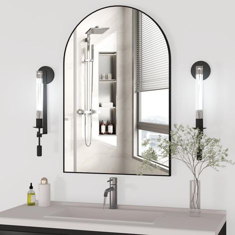 Miroir Mural Arqué, 60x90cm Noir: Cadre en Métal, Montage Mural, Miroir, Salon, Chambre, Salle de Bain (1/5)