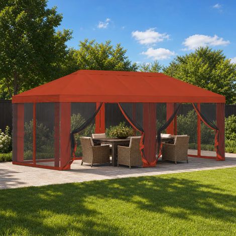 Teenpull – Pavillon Dach mit Seitenwänden 6 x 3 m Terrakotta Polyester 190 (1/5)
