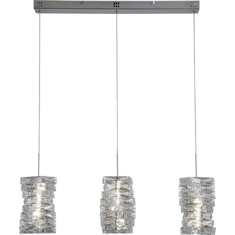 Searchlight Modena Suspension LED intégrée à 3 barres lumineuses, chromée, cristal transparent, 20 W, 4000 K (1/5)