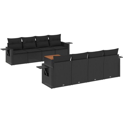 vidaXL Set Divani da Giardino 9 pz con Cuscini Nero in Polyrattan (1/5)