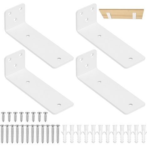 4 Pièces Equerre Etagere Murale Blanc, 125 mm Equerre Charge Lourde, Équerre Étagère de Fixation Etagere Murale Invisible, Supports d'Étagère Murale Metal Industrielle pour Meuble (1/5)
