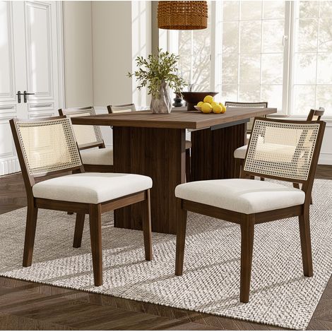 Silla de comedor de madera maciza color nogal con respaldo de raton, cojín de lino, moderna y transpirable,48×61×78.5cm (1/5)