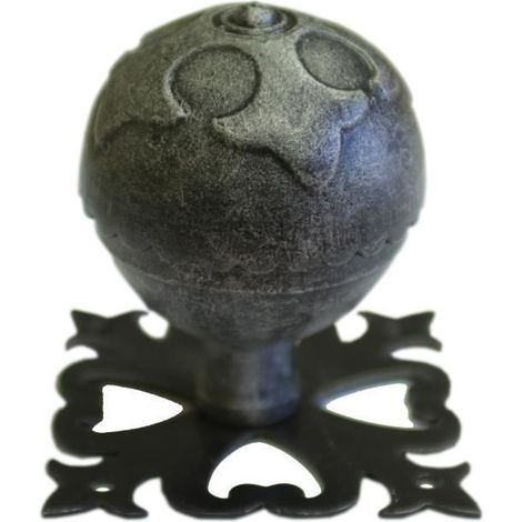 Gd Menuiseries – Pommeau rond en métal gris vieux fer – Poignée de porte d'entrée à cylindre – Entraxe 70mm – Finition robuste et esthétique (1/2)