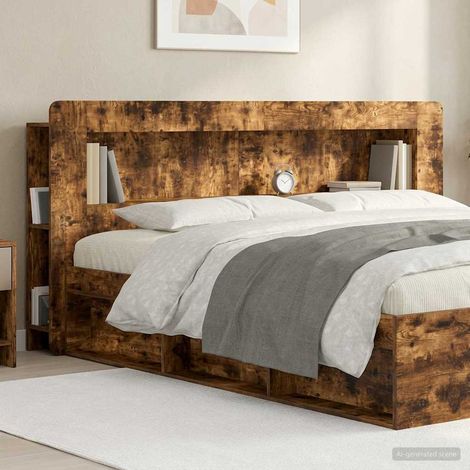 Meuble tête de lit avec rangements en bois d’ingénierie chêne fumé 193 x 18,5 x 100 cm - PANGIVO (1/5)
