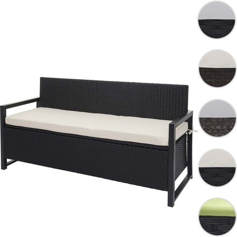 Poly-Rattan Banc 3 places HWC-F39 - Banc de jardin coffre - rangement Coussin d'assise - anthracite - coussin bordeaux (1/5)