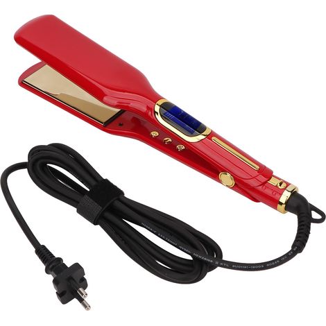 Fer à lisser en céramique rouge avec poignée ergonomique, chauffe rapide et thermostat intelligent, idéal pour les salons de coiffure et les barbiers (prise UE 100-240 V). (1/5)
