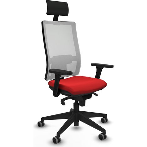 Horna sincro malla blanca similpiel rojo brazos 3D base piramidal cabecero fijo ruedas 65mm engomadas (1/5)